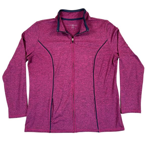 Karen Scott Full Zip Mock Neck Jacket Women's L Fuschia Pink Navy Trim Activewea - Picture 1 of 9